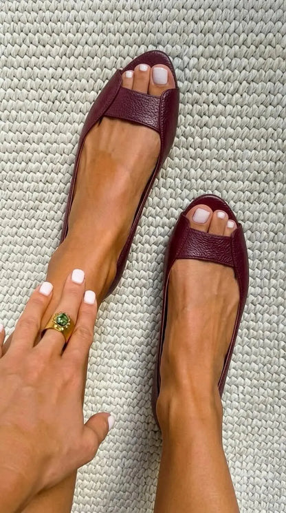 Chic Champagne Gold Metallic Textured Peep Toe Flats