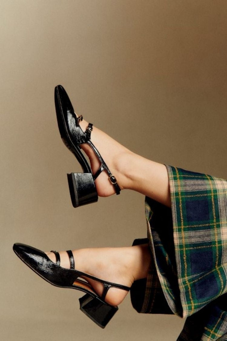Two Tone Leather Double Strap Mary Jane Cap Toe Flats