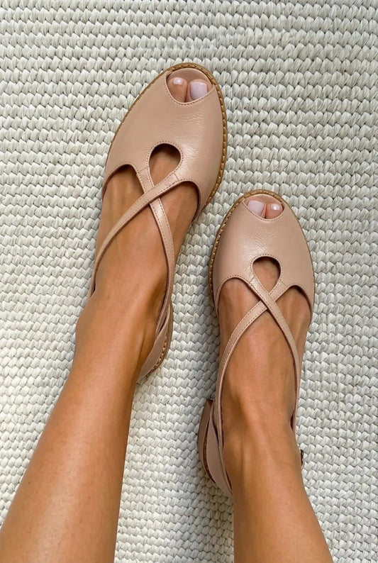 Crisscross Cutout Peep Toe Slingback Flats