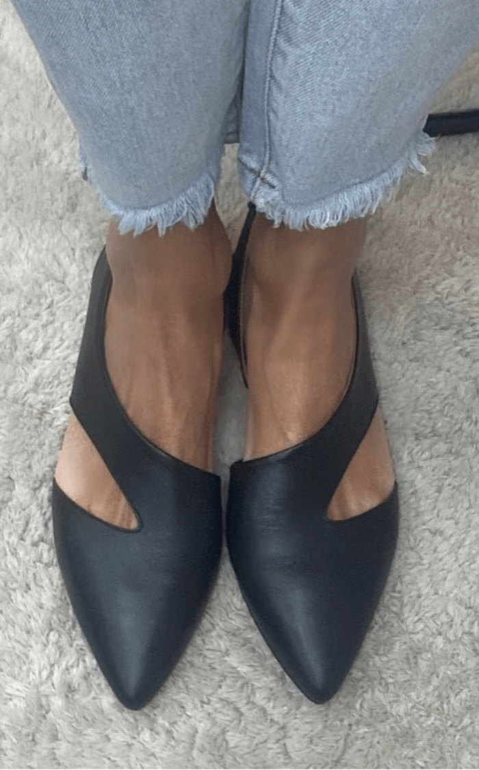 Crisscross Strap Faux Leather Pointed Toe Flats