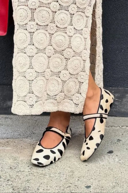 Vintage Black & White Polka Dot Calf Hair Mary Jane Flats