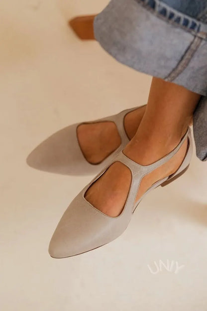 Minimalist Light Grey Cut-Out Pointed Toe Flats