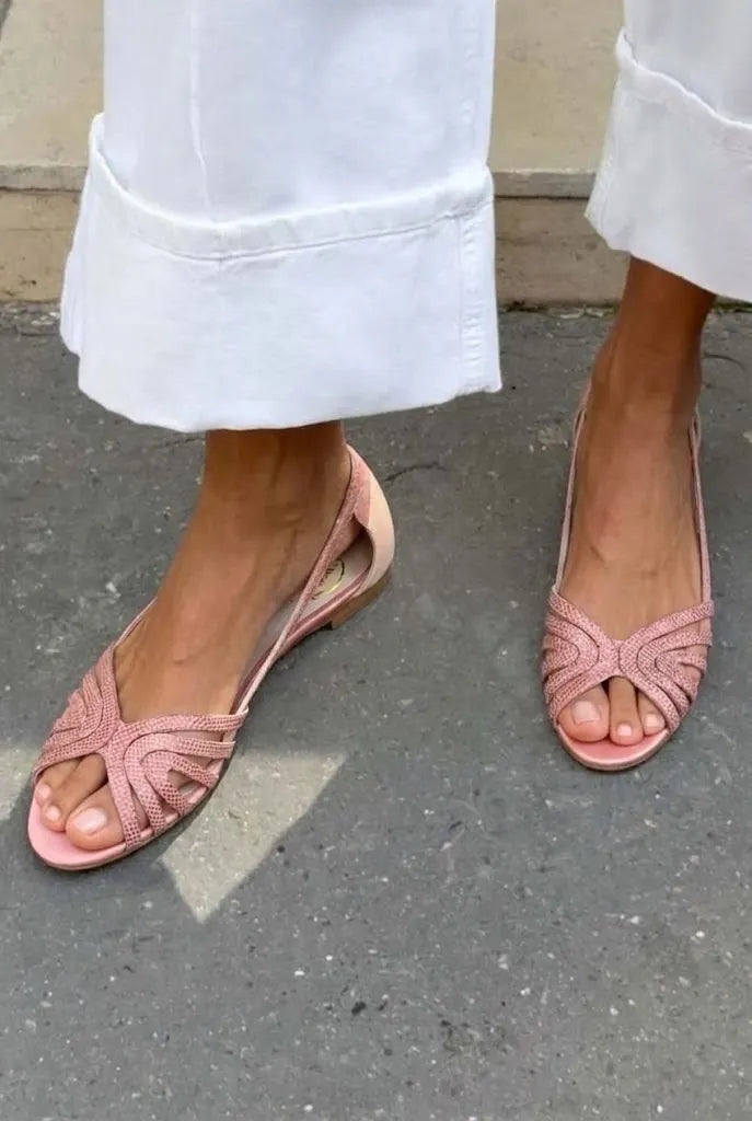 Pink Snake Print Peep Toe Caged D'Orsay Flats