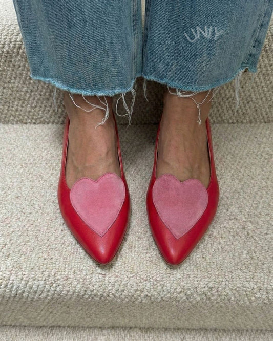 Color Block Pointed Toe Heart Detail Slip-On Casual Flats