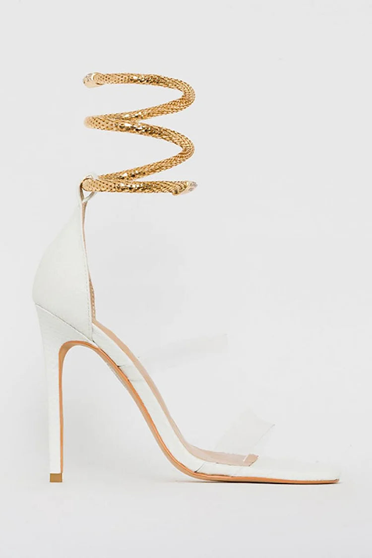 Light Gold Snake Ankle Transparent Strap Stiletto Sandals