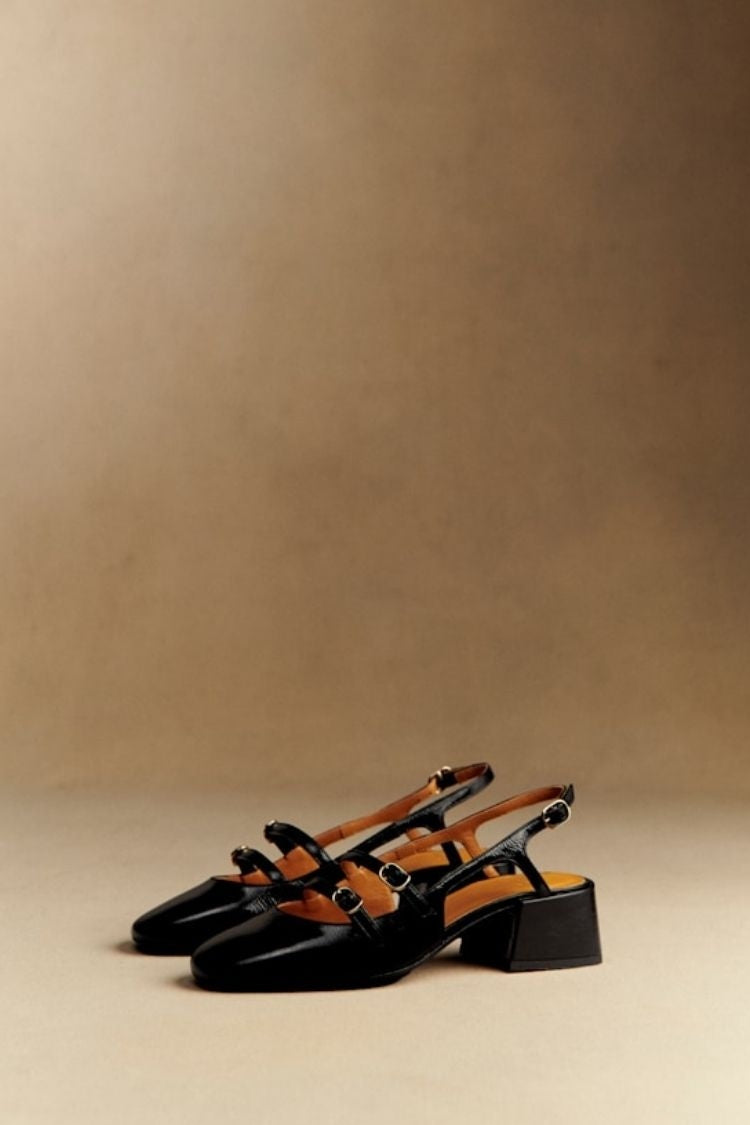 Two Tone Leather Double Strap Mary Jane Cap Toe Flats