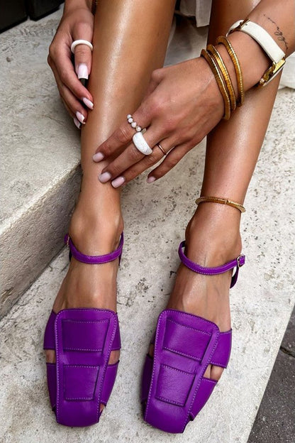 Color Out Square Toe Solid Hollow Purple Flats