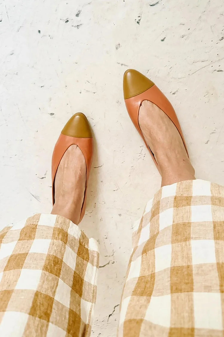 Pointed Toe Colorblock Casual Slip On Orange Flats