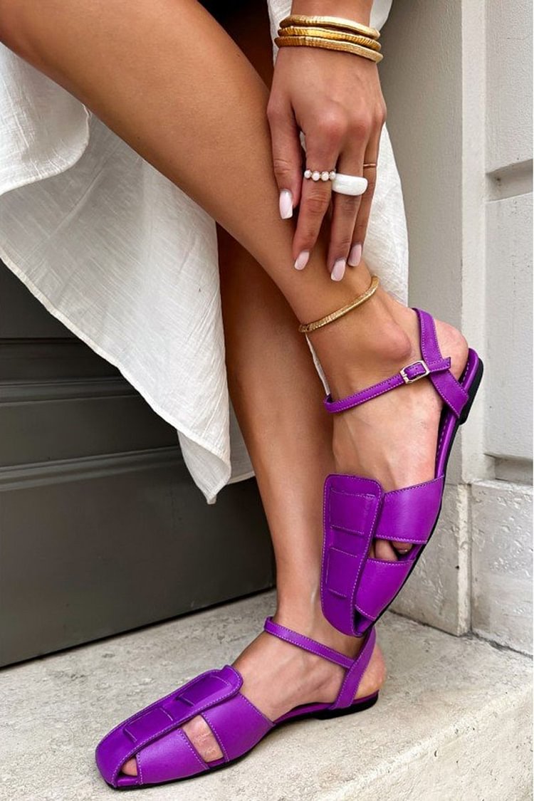 Color Out Square Toe Solid Hollow Purple Flats