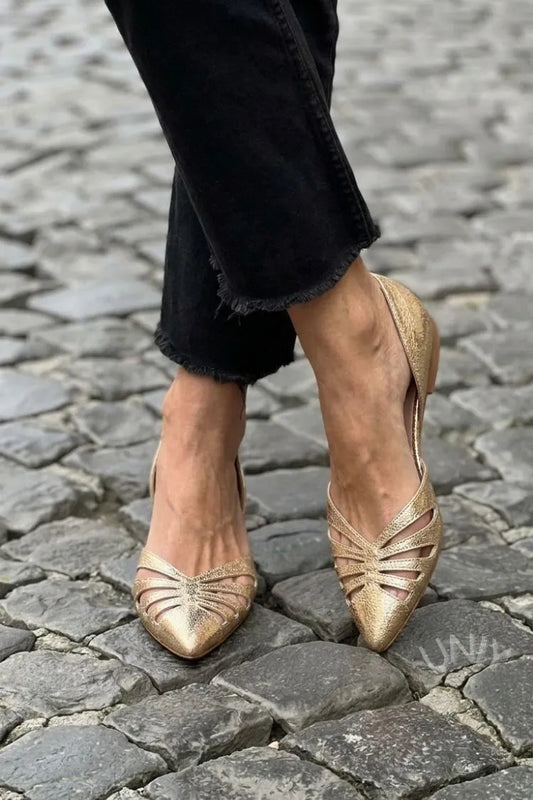 Minimalist Champagne Gold Pointed Laser Cut Flats
