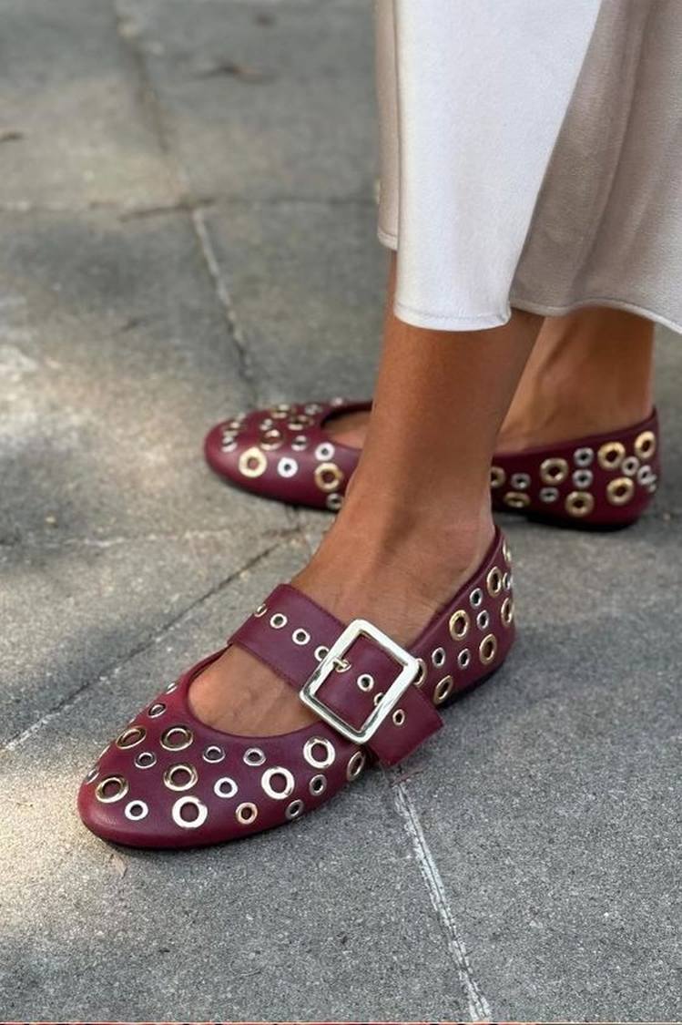 Grommet Embellished Mary Jane Flats