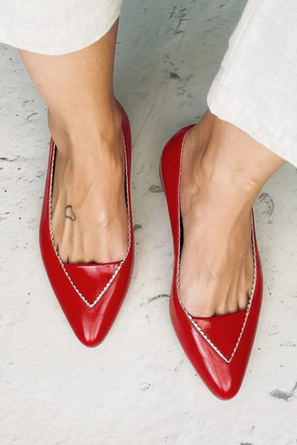 Red Patent V-Cut Pointed Flats
