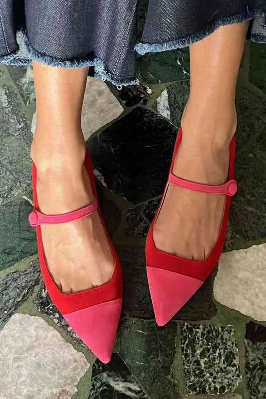 Colorblock Cap Toe Mary Jane Pointy Flats