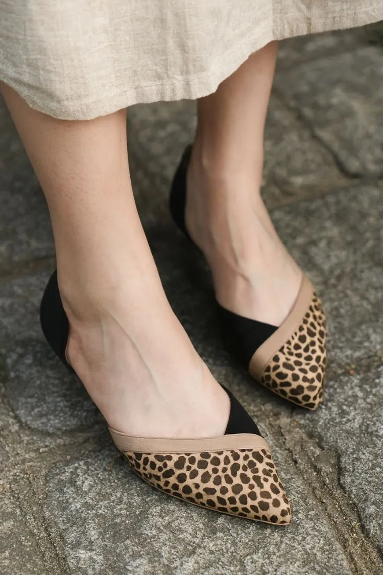 Leopard Print Colorblock Pointy Flats