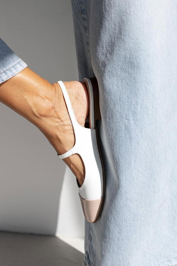 Colorblock Instep Strap Buckle Slingback White Flats