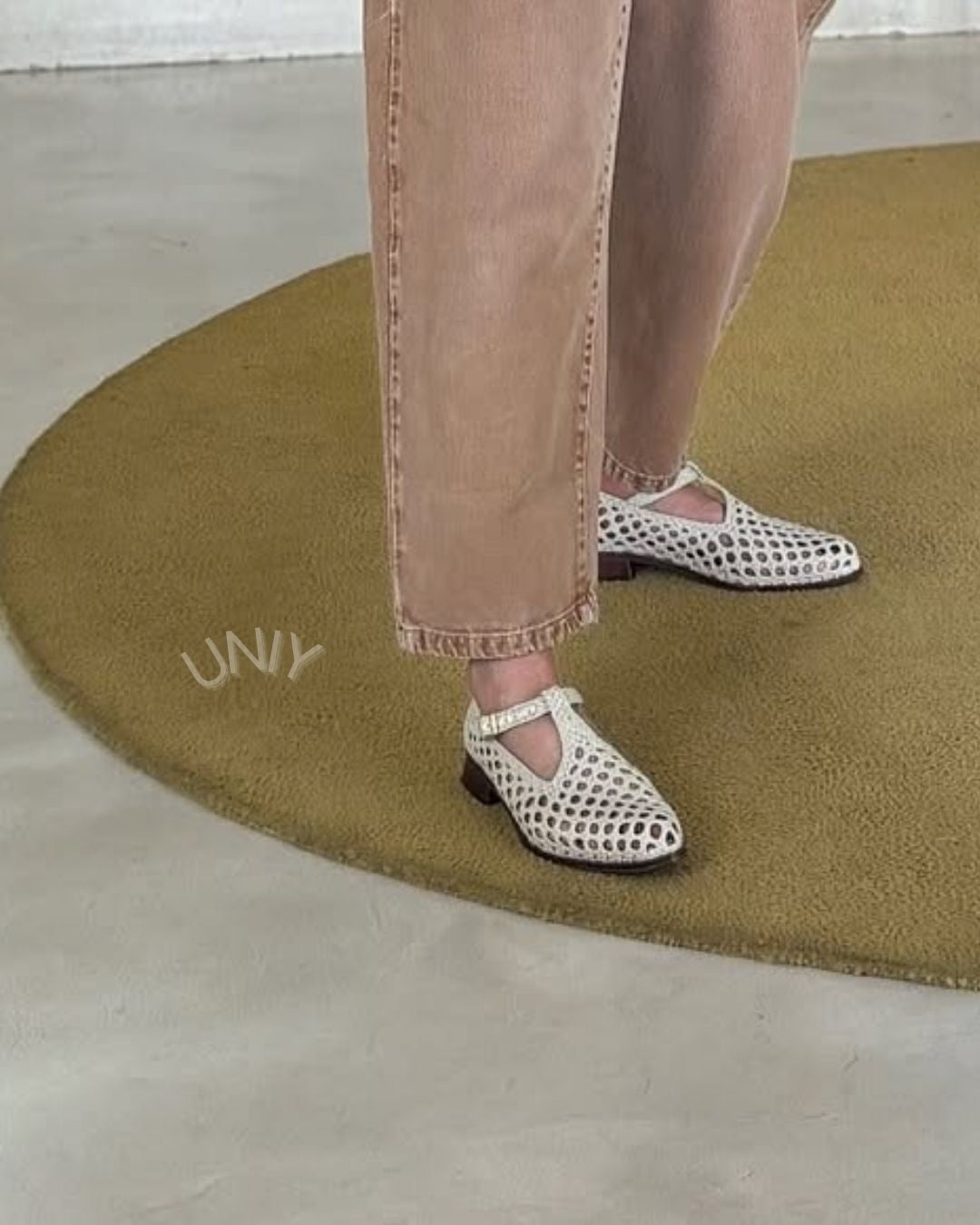Chic Beige Woven Pointed Toe Versatile Mary Jane Flats
