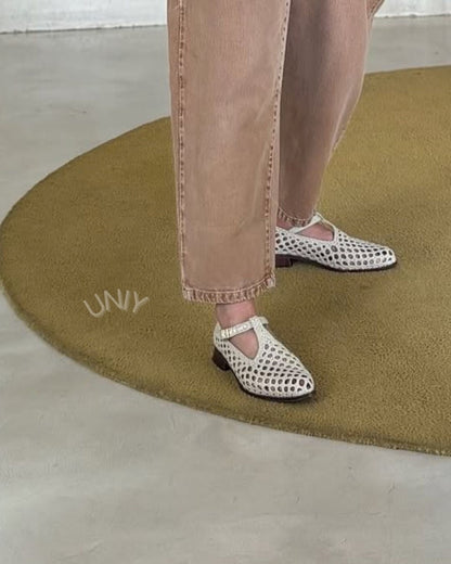 Chic Beige Woven Pointed Toe Versatile Mary Jane Flats
