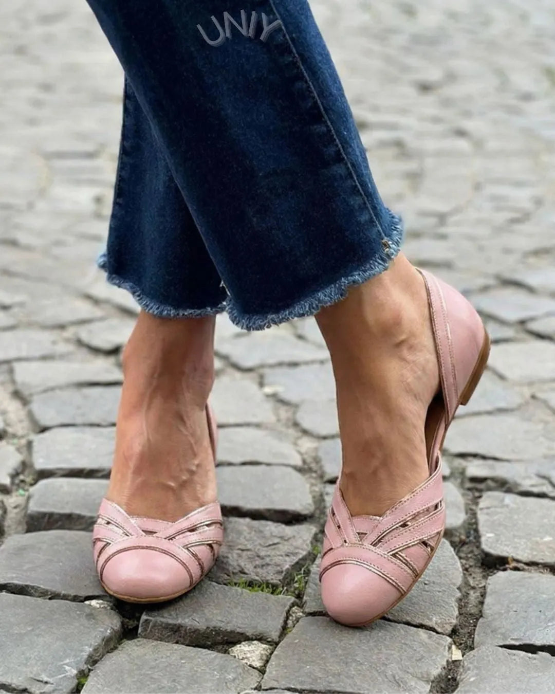 Pink Round Toe Gold Metallic Comfortable Versatile Ballet Flats