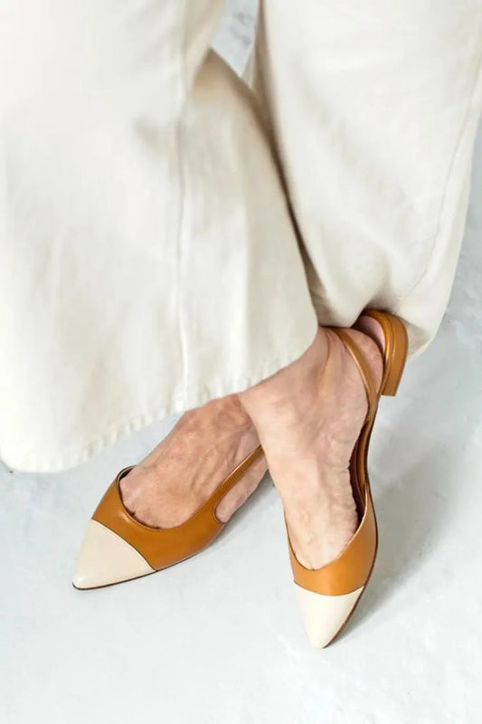 Colorblock Pointed Toe Slingback Casual Orange Flats
