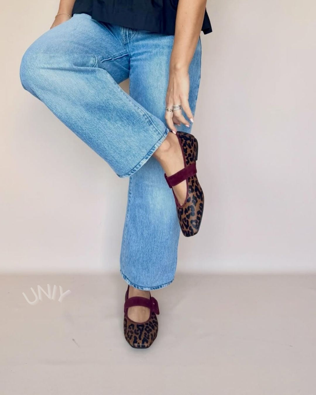 Leopard Print Mary Jane Burgundy Buckle Strap Flats
