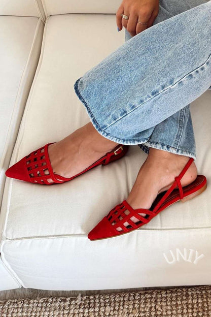 Suede Cut-Out Pointed Toe Flats