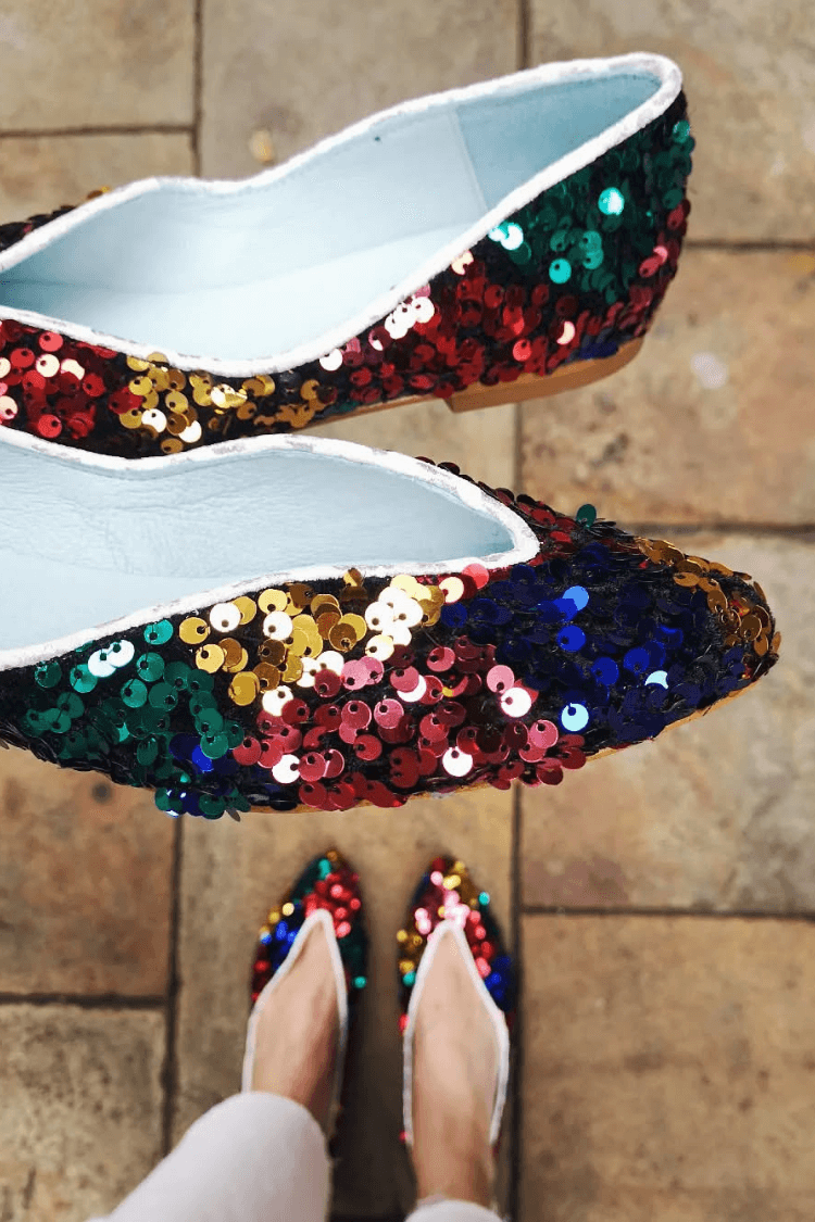 Multicolor Sequin V-Cut Glam Slip-On Flats
