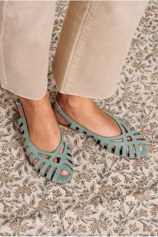 Suede Cutout Closed Toe Slingback Sage Green Flats