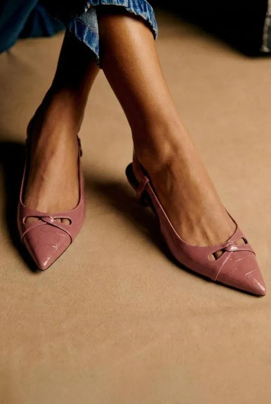 Croc Embossed Pointed Toe Slingback Dusty Pink Kitten Flats
