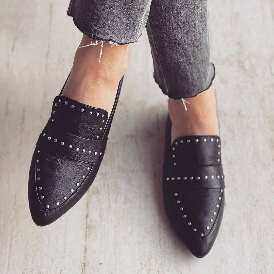 Studded Faux Leather Pointed Toe Flats