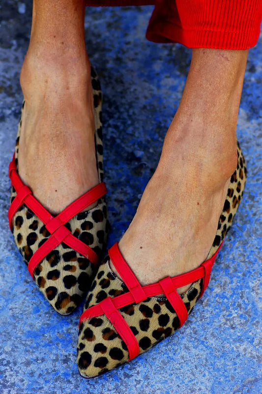 Colorblock Strap Leopard Print Pointed Toe Flats