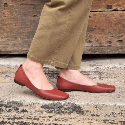Minimalist Brick Red PU Leather Square Toe Flats