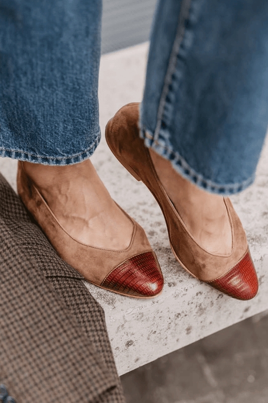 Two-Tone Suede Textured Leather Pointed Toe Flats