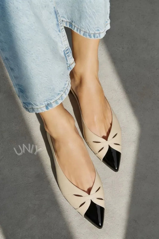 Chic Two-Tone Pointed Toe Cutout Slip-On Flats