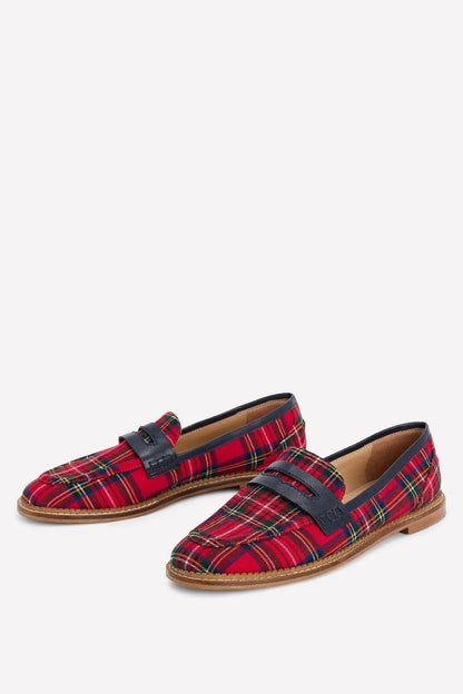 Red Plaid T-Strap Pointed Toe Casual Flats