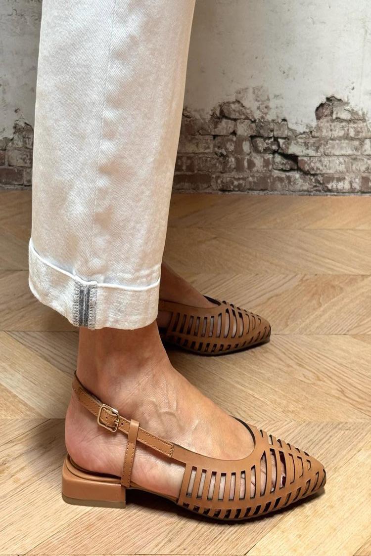 Hollow Out Pointed Toe Slingback Light Brown Flats