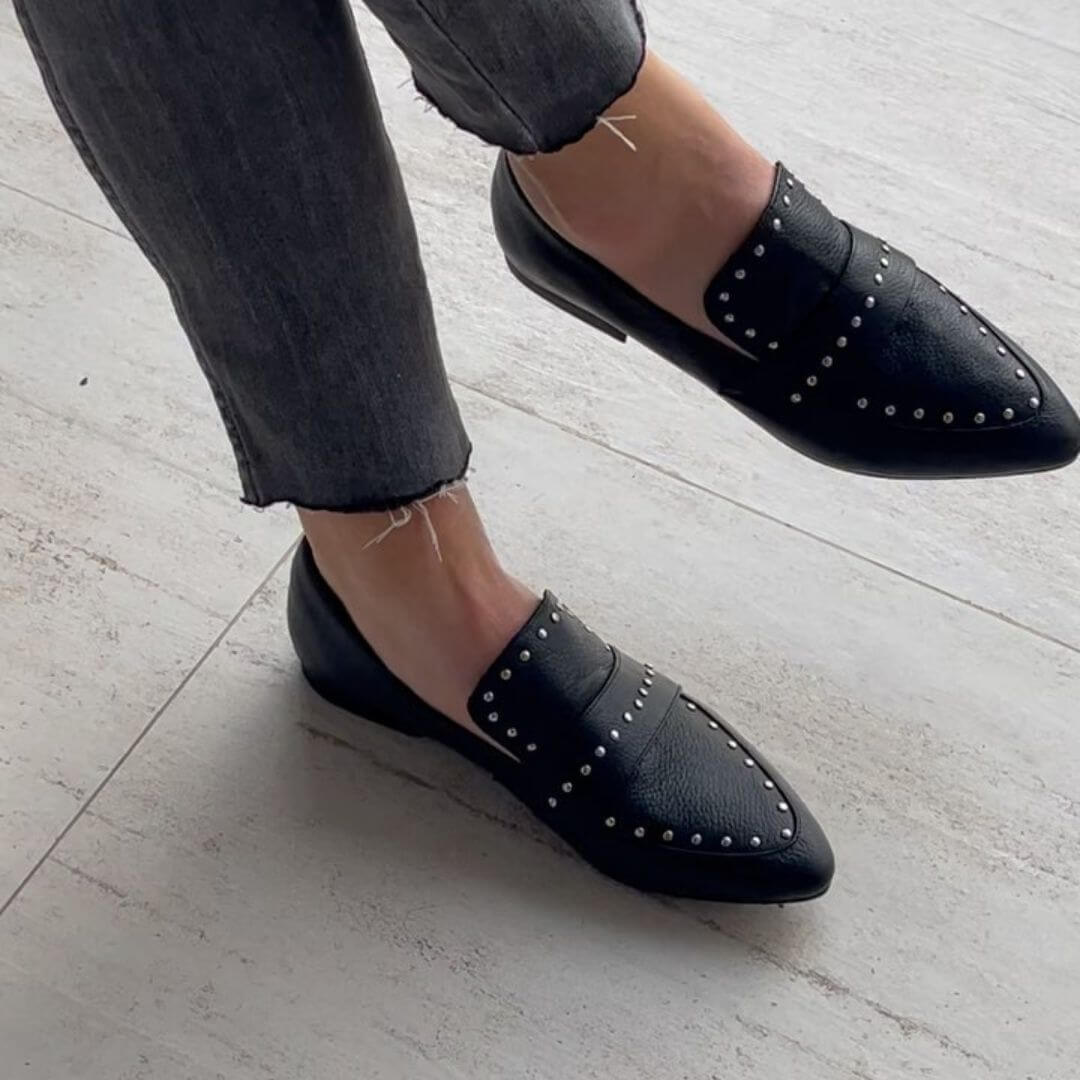 Studded Faux Leather Pointed Toe Flats