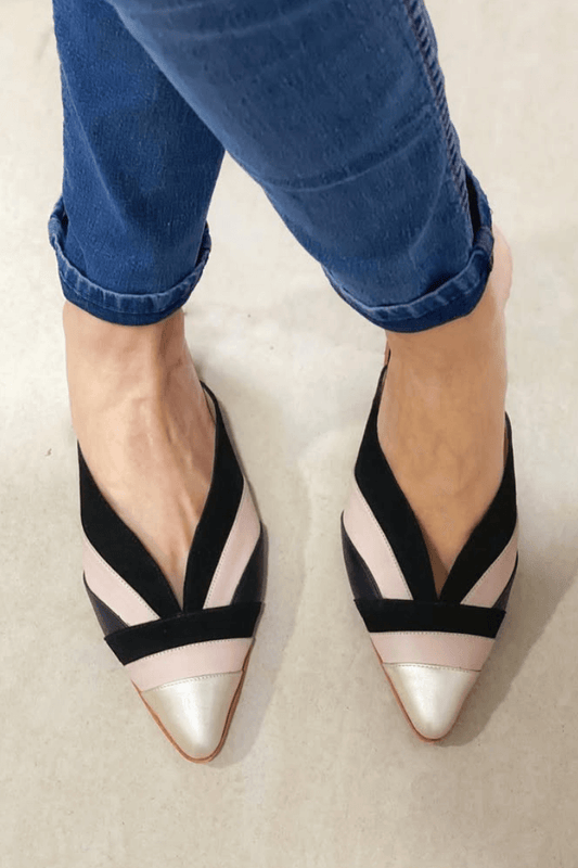 Velvet Accent Colorblock Pointed Toe Flats