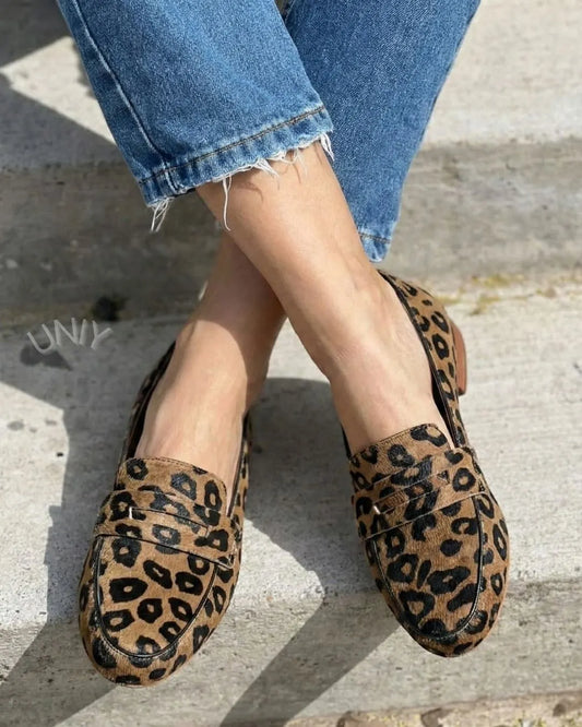 Retro Leopard Print Pointed Toe Penny Loafer Casual Flats