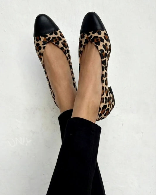Versatile Leopard Patchwork Round Toe Ballet Flats