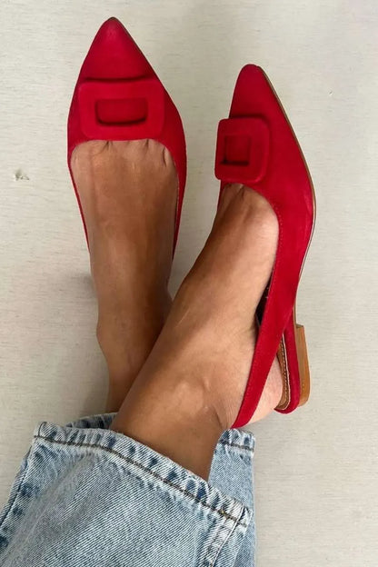 Suede Buckle Detail Pointy Slingback Flats