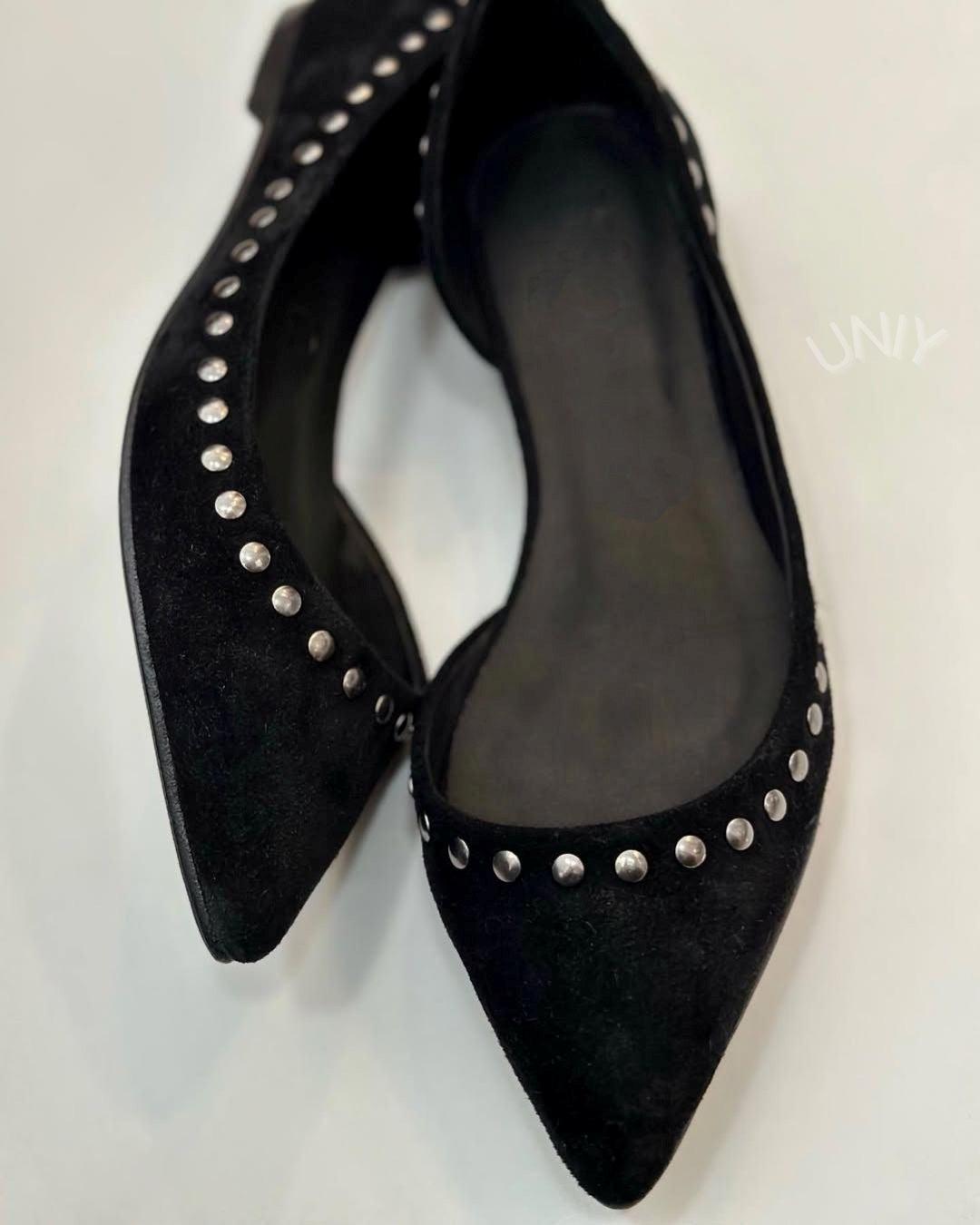 Black Pointed Toe Studded Versatile Ballet Flats
