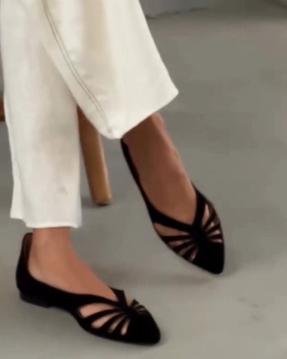 Solid Color Cutout Pointed Toe Minimal Ballet Flats