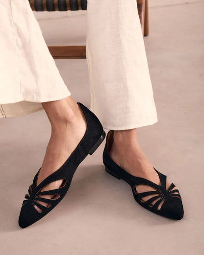 Solid Color Cutout Pointed Toe Minimal Ballet Flats
